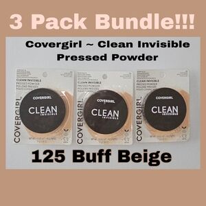 NIP Covergirl Clean Invisible Pressed Powder #125 Buff Beige (3 Pack Bundle)